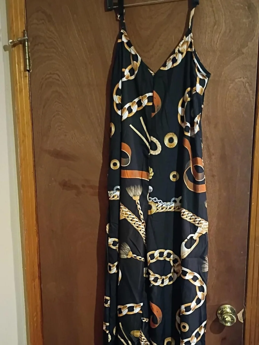 Black Chain Print Satin Jumpsuit